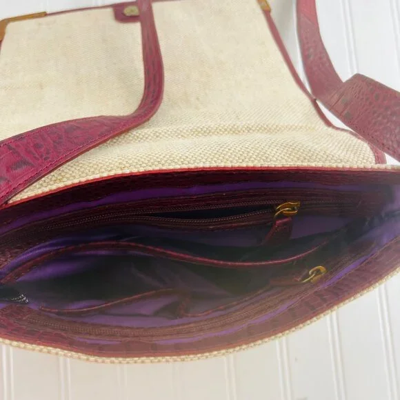 Sharif Canvas & Crocodile Leather Crossbody Bag With Lion Head Accent - Picture 10 of 13